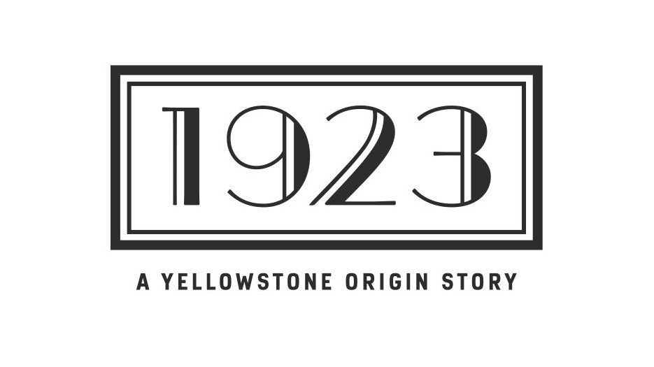 Logo de la série 1923 avec le titre encadré doublement, et le slogan en dessous : a Yellowstone origin story.